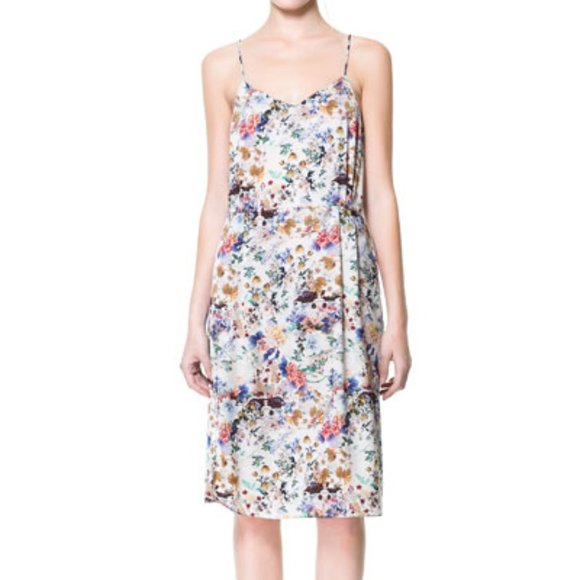 Zara | Dresses | Zara White Floral Satin Slip Midi Dress Large | Poshmark